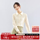 尚都比拉春季氣質(zhì)提花圖案翻領(lǐng)肩部織帶裝飾珍珠單排扣襯衫 杏色 L 