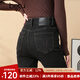 百圖betu女裝冬季新款牛仔褲高腰直筒褲加絨九分褲褲子女2411X11 黑色 M
