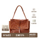 裘真洗水001郵差包女大容量托特包單肩斜挎植鞣牛皮包包 焦糖色-加大號 預售30天