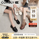 康莉（COMELY）樂(lè)福鞋女秋季女鞋牛皮學(xué)院風(fēng)金屬扣圓頭時(shí)尚百搭JK小皮鞋 黑色 37