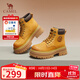 駱駝（CAMEL）大黃靴女時髦擦色粗跟戶外工裝馬丁靴 L24W076611 土黃(5孔) 37