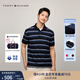 TOMMY HILFIGER【透氣舒適】夏季男珠地棉美式潮流寬條紋翻領(lǐng)短袖T恤POLO 藏青深藍條紋FAP L （推薦：150-165斤）