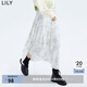 LILY【商場同款】春新款女裝溫柔印花別致不規(guī)則百褶半身裙女 606淺米 L