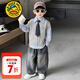 G.duck小黃鴨童裝男童秋季套裝2025新款學(xué)院風(fēng)兒童秋裝男孩毛衣襯衫褲子 灰色毛衣+襯衫+牛仔褲+領(lǐng)帶 90 建議1~2歲【 80-90cm】cm