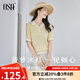 歐莎撞色polo領(lǐng)針織衫短袖女高端夏季冰絲薄款2025高檔品牌洋氣上衣 黃色 L