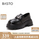 百思圖25春商場(chǎng)同款簡(jiǎn)約金屬扣樂(lè )福鞋粗跟女單鞋M3011AM5 黑色 37