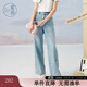 紫涵（ZIHAN）紫涵直筒淺藍牛仔褲女夏季貼布刺繡高腰顯瘦百搭休閑長(cháng)褲 牛仔藍 XL