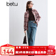 百圖betu女裝秋冬新款襯衫時(shí)髦格紋純棉襯衫外套女2410T61 粉紅 M
