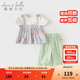 戴維貝拉（DAVE＆BELLA）兒童短褲套裝休閑寶寶衣服夏裝新款洋氣女童上衣七分褲兩件套 夾花粉【現貨】 110 cm（建議身高100-110cm）