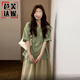 芭芙達妮新中式國風(fēng)綠色短袖襯衫女外套2025夏季新款襯衣設計感小眾上衣女 襯衫 45 55kg/M