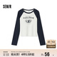 森馬（Semir）長袖T恤女短款插肩袖修身顯瘦套頭衫秋美式印花字母107524101002