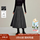 茵曼2025秋冬女裝新款復古磨毛格子百褶半身裙高腰寬松A字裙子 灰黑格子 L
