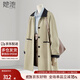 她池撞色翻領(lǐng)中長(cháng)款風(fēng)衣女2025秋裝新款復古通勤落肩袖外套
