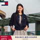 TOMMY JEANS【粗絞花】秋冬女裝復(fù)古學(xué)院風(fēng)慵懶風(fēng)寬松圓領(lǐng)針織開(kāi)衫外套 深海藍(lán)C1G S （推薦：100-115斤）
