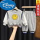 迪士尼（Disney）2025春秋款小兒童運動(dòng)休閑童裝新款潮男童套裝寶寶帥氣春秋裝套裝 大笑臉 灰色春秋套裝 80
