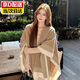 披肩秋冬女外搭氣質(zhì)2025年新款氛圍感圍巾披肩新中式清冷旗袍披肩 邊框卡其色