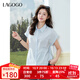 LAGOGO藍色連肩短袖襯衫女拉谷谷2025年夏季新款溫柔亞麻輕盈上衣 藍色 M
