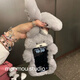 FANCYCHIC日韓毛絨長(cháng)耳朵灰兔子適用蘋(píng)果17手機殼iPhone16感15卡通14潮 毛絨立體長(cháng)耳朵兔子 蘋(píng)果11