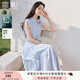 香影藍(lán)白條紋襯衫連衣裙女2025夏裝新款中長(zhǎng)款系帶收腰無(wú)袖襯衣裙 藍(lán)色 S 155/80A/85-95斤