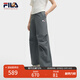 FILA 韓素希同款|斐樂官方女裝小狐貍梭織長褲2025夏季新款時尚收口褲 綠木灰-DY M 165/66A/M