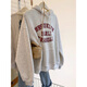 衣品元美式復古連帽衛衣女2025秋季新款時(shí)尚寬松百搭字母印花上衣外套 白灰色（加絨款） M （80-100斤）