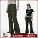 Mmlg美式工裝休閑褲女秋季新款寬松百搭韓系潮牌多口袋直筒微喇長(cháng)褲子 橄欖綠 S