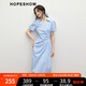 紅袖冷淡系高級感連衣裙2025夏季新款女裝條紋側拉X收腰V字翻領(lǐng)長(cháng)裙 藍條725 XL