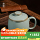 青澹汝窯茶杯陶瓷辦公杯茶具帶蓋景德鎮泡茶高檔水杯純手工玉環(huán)杯 玉環(huán)杯 開(kāi)片可養 天青色