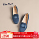 reemoor睿慕圓頭軟底豆豆鞋2025年秋冬新款平底鞋樂(lè )福鞋氣質(zhì)女鞋 深藍色 37