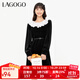LAGOGO氣質(zhì)赫本絲絨連衣裙女拉谷谷寬松娃娃領(lǐng)甜美舒適小黑裙 黑色(W1) M 160/38