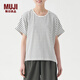 無(wú)印良品（MUJI）女式 棉天竺蝙蝠袖T恤 休閑百搭 BB10CC3S 綠色條紋 M