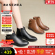 森達休閑靴女2025冬季新款商場(chǎng)同款百搭粗跟短皮鞋4T6B5DD5 黑色單里 36
