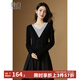 晚白【新品】2025秋款氣質(zhì)設(shè)計(jì)感假兩件撞色毛衣百搭顯瘦針織衫女上衣 黑色 M