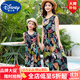 迪士尼（Disney）女童連衣裙夏季女孩人造棉夏裝女大童兒童綿綢裙子外穿親子沙灘裙 熱售黑色 黑底芭蕉葉 110 (適合100CM以下30斤以?xún)? title=
