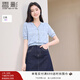 香影v領薄款針織衫女短袖2025夏裝新款藍色正肩t恤提花蝴蝶結上衣 藍色 M 160/84A/95-110斤