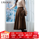 LAGOGO燈芯絨舒適中長(cháng)裙女拉谷谷2024年冬季新款簡(jiǎn)約顯瘦半身裙 棕色 XL