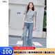 百圖betu女裝2025夏季新款T恤腰間捏褶拼接蕾絲花邊短袖上衣女2507T08 灰色 M