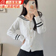 鹿珊伍秋季學(xué)院風(fēng)復古海軍領(lǐng)針織開(kāi)衫女小眾撞色寬松短款毛衣小衫潮 海軍領(lǐng)針織開(kāi)衫【黑色】袖口兩杠款 均碼 【75-120斤】