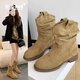 靖話(huà)美拉德馬丁靴女25年秋冬季新款厚底增高瘦瘦靴復古百搭西部牛仔靴 卡其色 39 (245mm)