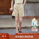 茵曼（INMAN）闊腿五分褲女士夏季新款松緊顯瘦高腰直筒休閑新疆棉短褲 淺米杏 XL