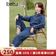 百圖betu女裝春季新款連體褲復古水洗牛仔襯衫工裝連體褲2401T69 牛仔色 S