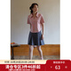 獨(dú)束大碼女裝復(fù)古POLO領(lǐng)收腰顯瘦T恤女夏季新款微胖mm休閑百搭上衣 桃粉色 L （尺碼：2）