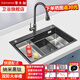 潛水艇（Submarine）手工單槽水槽納米黑鈦 手工鑄造大容量廚房洗菜盆水槽雙階槽中槽 SGP-SDC7848B(龍頭套裝)