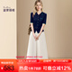 迪菲麗格時尚休閑套裝女2025年夏季新款翻領修身上衣闊腿褲兩件套 圖片色 M