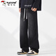 啄木鳥(niǎo)牛仔褲男2025秋冬新款加絨加厚寬松直筒褲男青少年闊腿休閑長(cháng)褲男 黑灰常規 XL 建議130-150斤