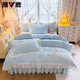 雅鹿床蓋款牛奶絨四件套加厚夾棉床裙式冬季珊瑚絨被套法蘭絨床上用品 蝶戀花-嬰兒藍 /高克重牛奶絨 11斤一套 1.8m 床蓋款 四件套（被套200*230cm）