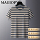 MAGIOPY奢侈高端品牌2025夏季短袖T恤男士中青年圓領(lǐng)透氣條紋時(shí)尚休閑 杏灰 XL