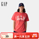 Gap男女裝2025春季新款純棉印花logo圓領(lǐng)短袖T恤藝術(shù)感上衣725626 西瓜紅 L (175/96A)亞洲尺碼