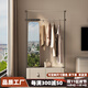 家家歡意式極簡(jiǎn)輕奢衣帽架斗柜一體臥室落地床頭柜儲物收納掛衣架帶鏡子 衣帽架【鈦金不銹鋼+米灰色皮】 帶鏡子