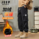 JEEP SPIRIT工裝褲男冬季加絨保暖褲子男寬松束腳休閑褲百搭運動(dòng)褲男 黑色2XL